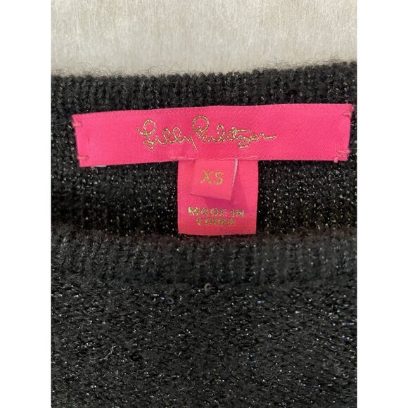 Lilly Pulitzer Ruth Black Pullover Dress Evening Sequin Ruffle Small Long Sleeve - Picture 3 of 7